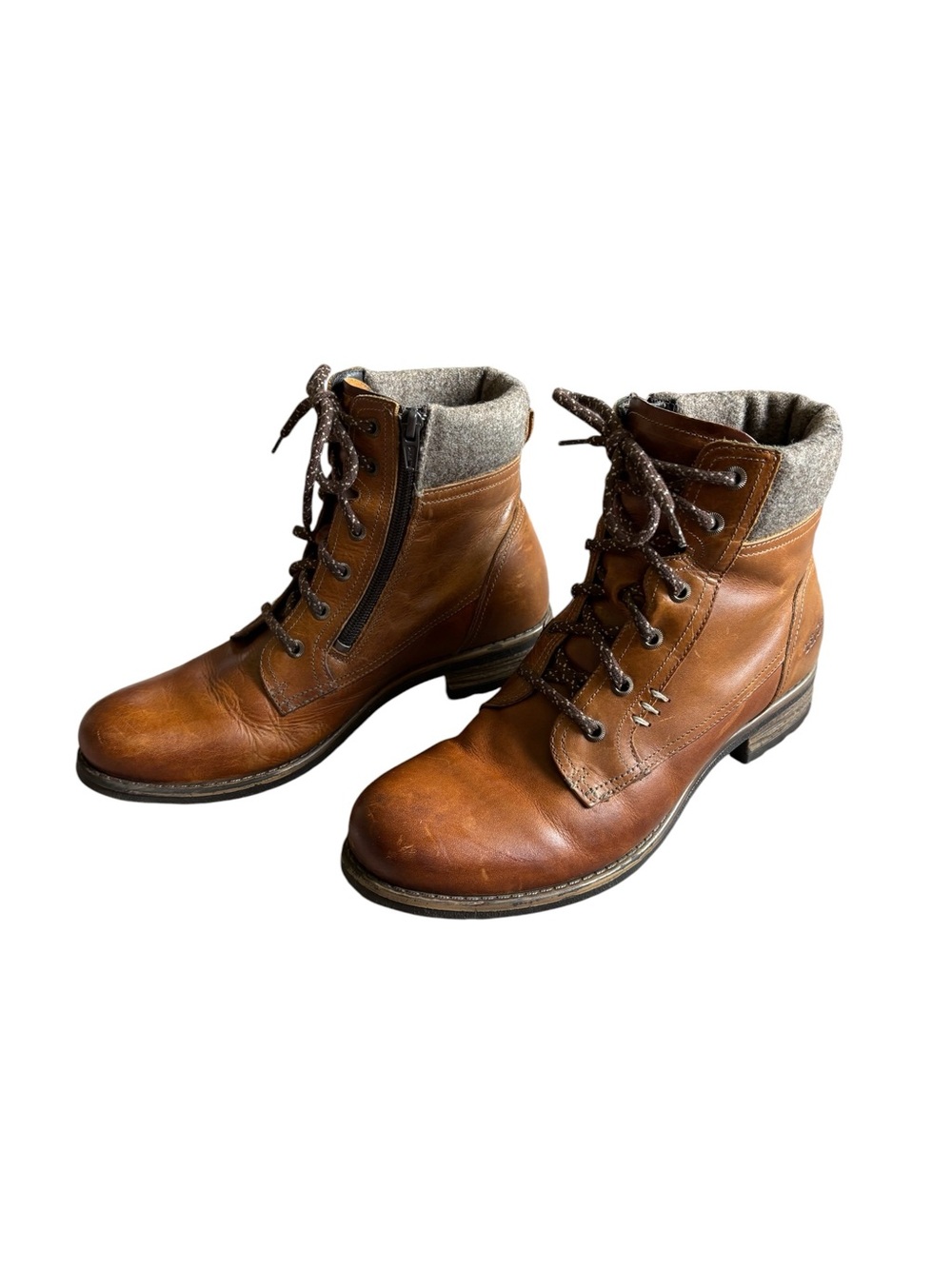 Taos Cutie Cognac Brown Leather Lace Up Combat Hiking Ankle Boots Sz 8.5-9 EU 39